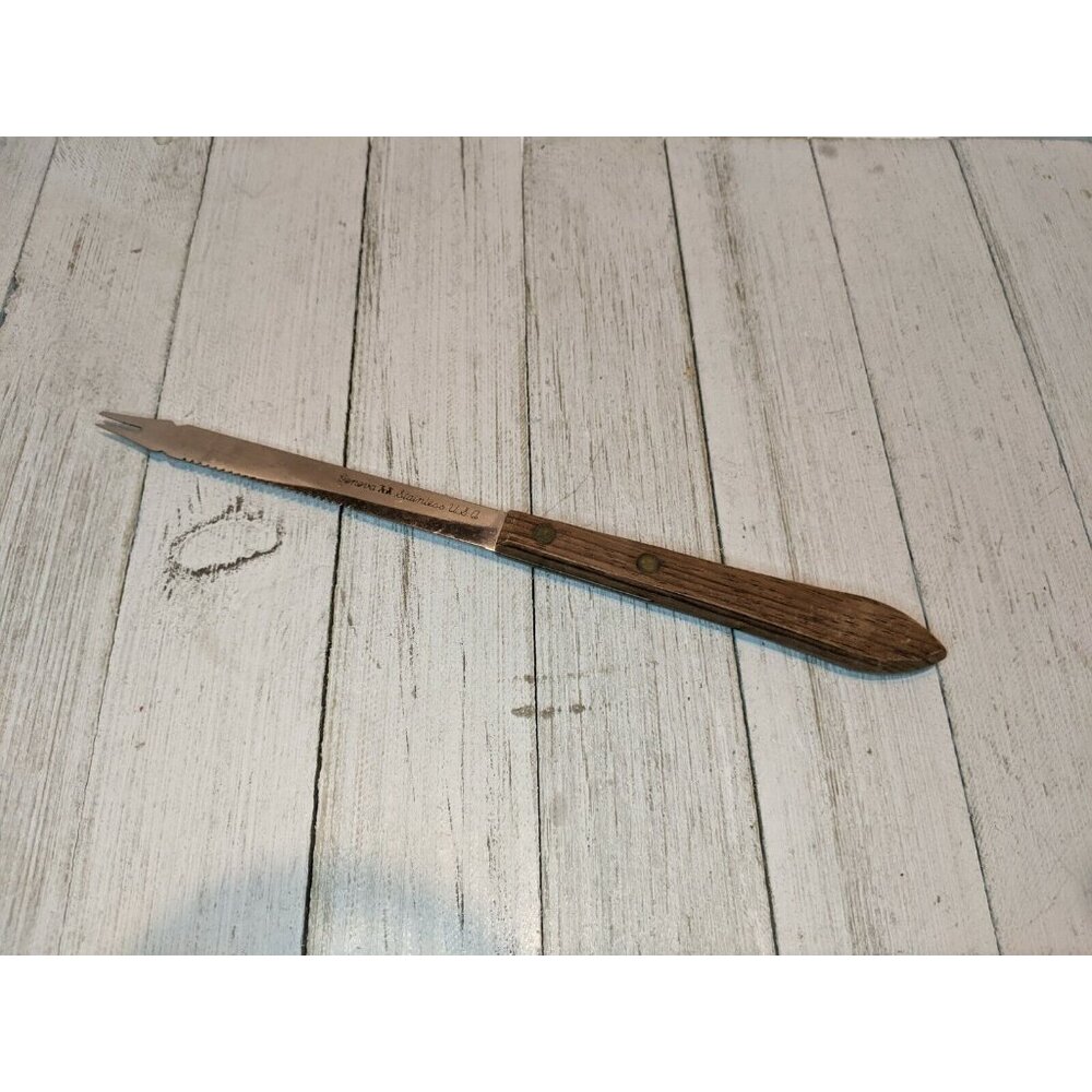 Vintage Geneva Knife Cheese Meat Stainless Steel 9" Total 4 1/2" Blade Wood Hand